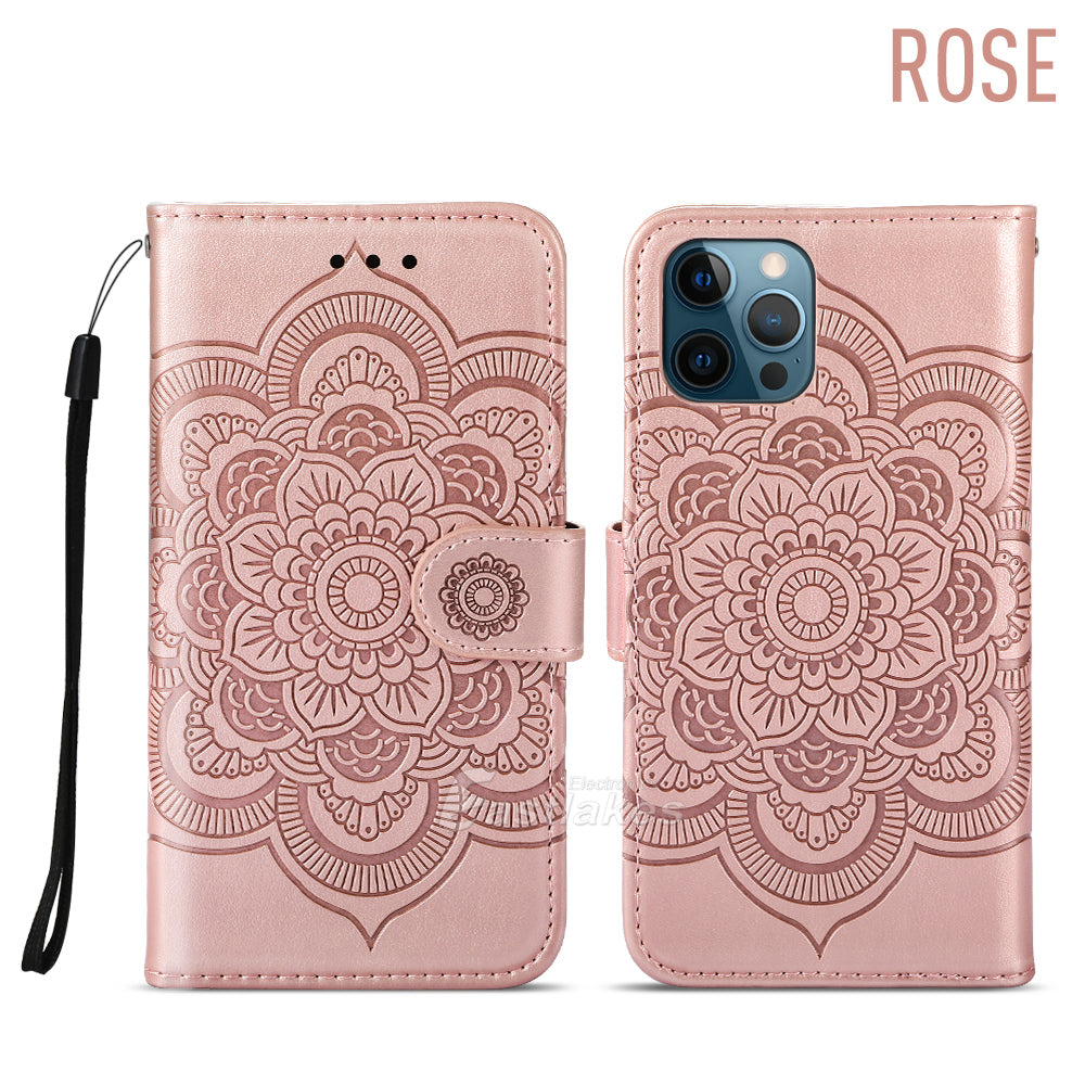 Floral Embossed Leather Wallet Case for iPhone 12 mini 11 Pro Max X XS XR - Eastlakes Electronics